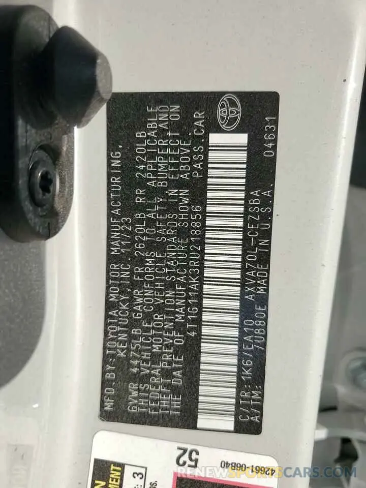 12 fotografías del automóvil dañado 4T1G11AK3RU218856 TOYOTA CAMRY 2024