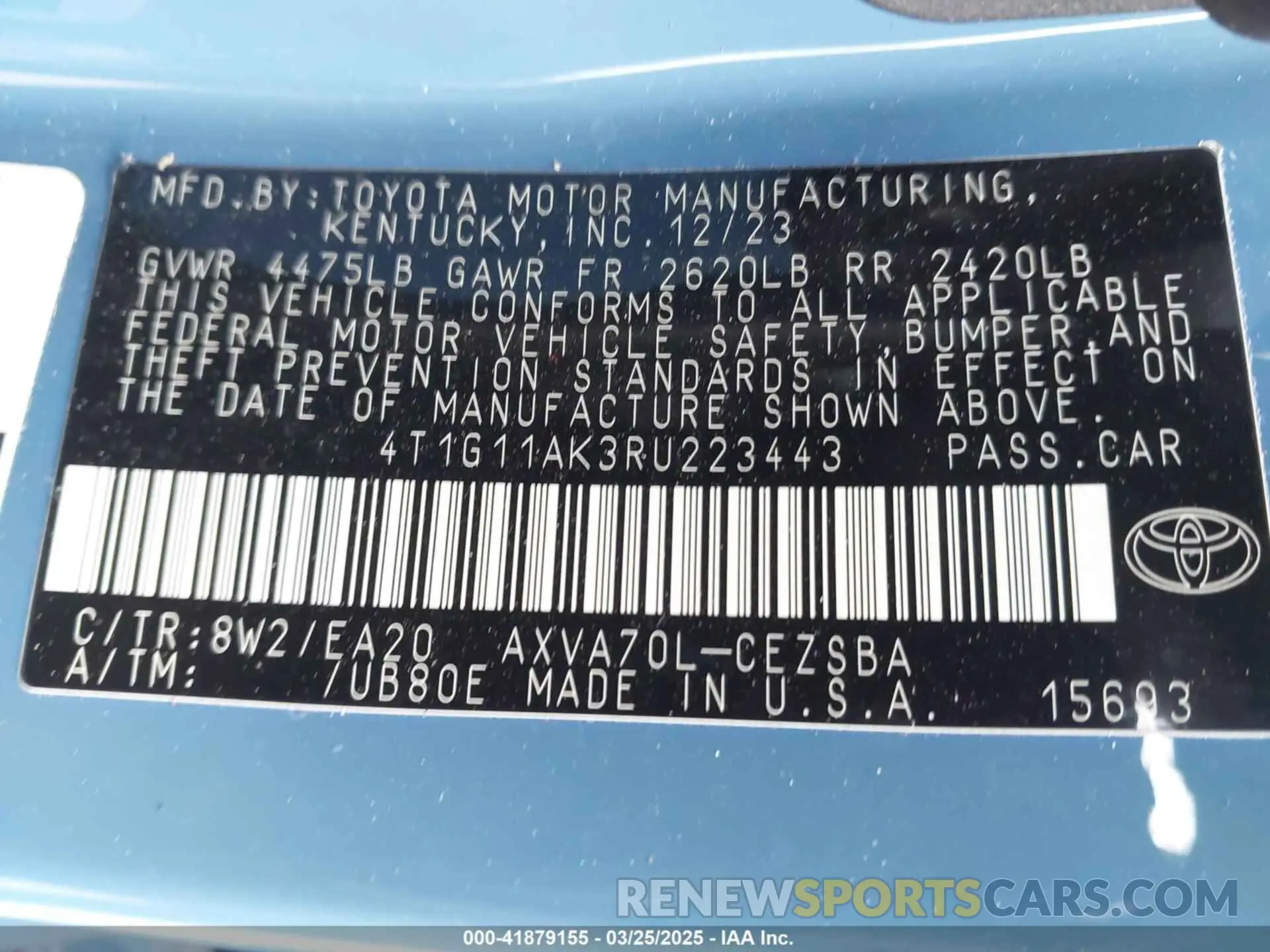 9 fotografías del automóvil dañado 4T1G11AK3RU223443 TOYOTA CAMRY 2024