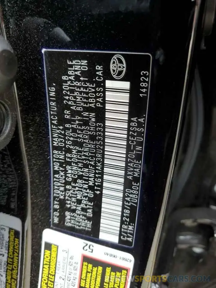 13 fotografías del automóvil dañado 4T1G11AK3RU253333 TOYOTA CAMRY 2024
