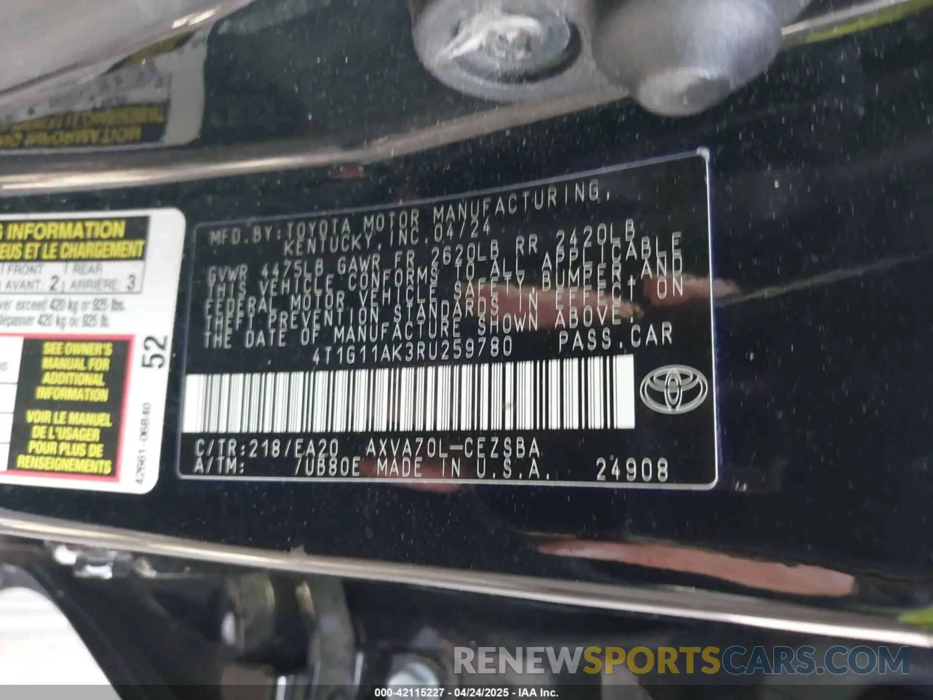 9 fotografías del automóvil dañado 4T1G11AK3RU259780 TOYOTA CAMRY 2024