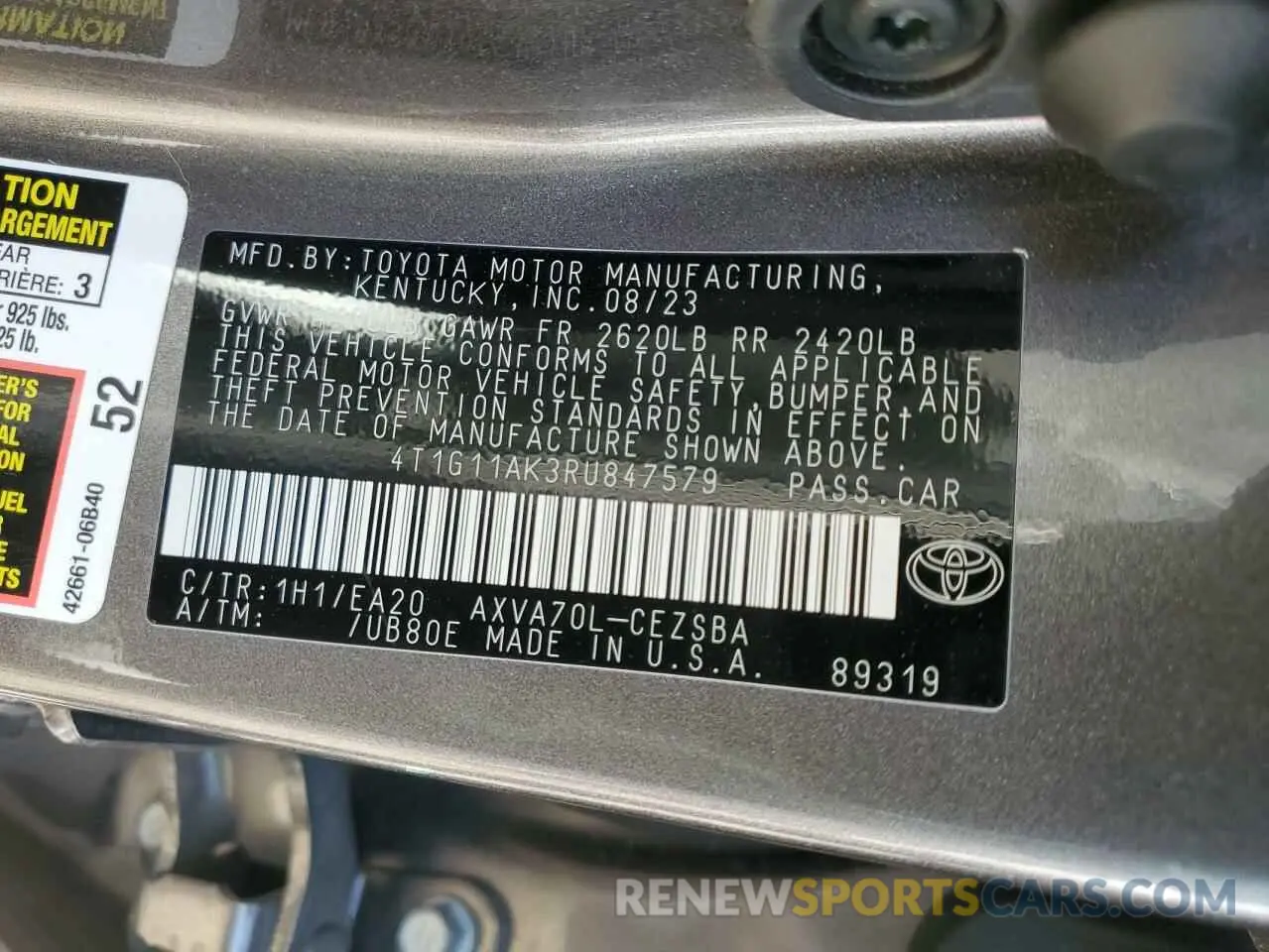 12 fotografías del automóvil dañado 4T1G11AK3RU847579 TOYOTA CAMRY 2024