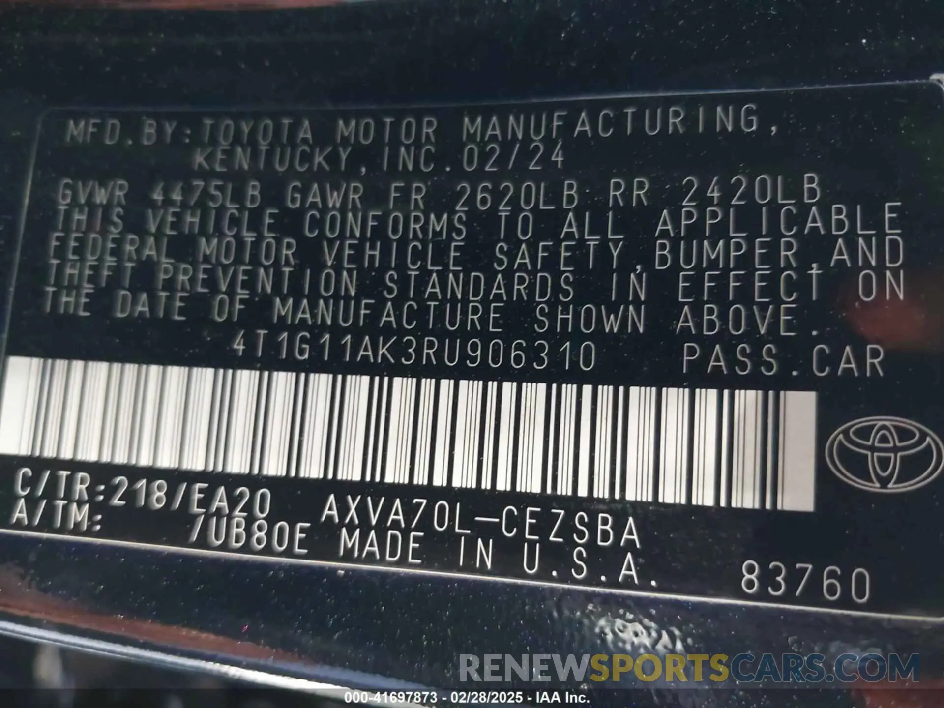 9 fotografías del automóvil dañado 4T1G11AK3RU906310 TOYOTA CAMRY 2024