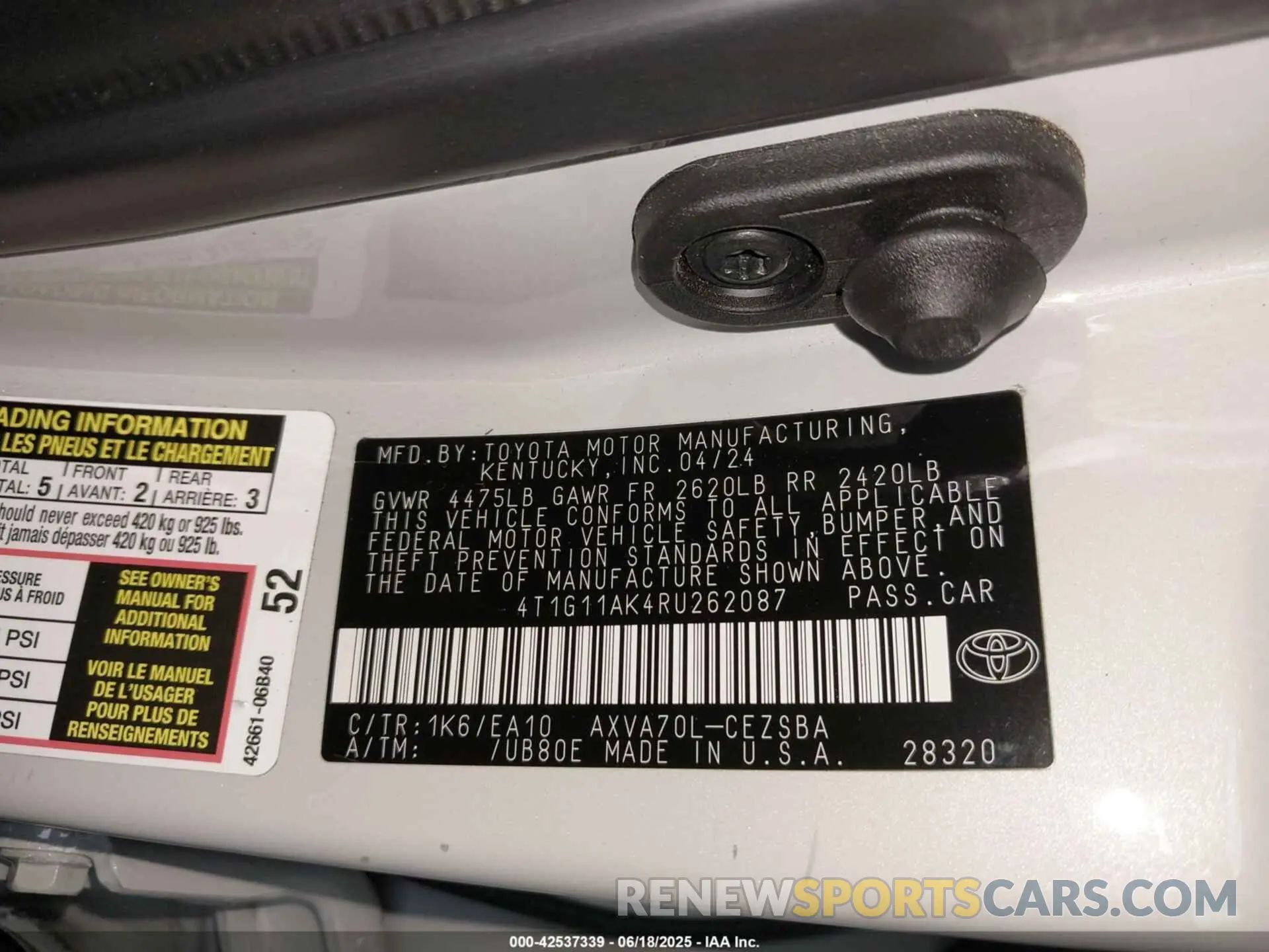 9 fotografías del automóvil dañado 4T1G11AK4RU262087 TOYOTA CAMRY 2024