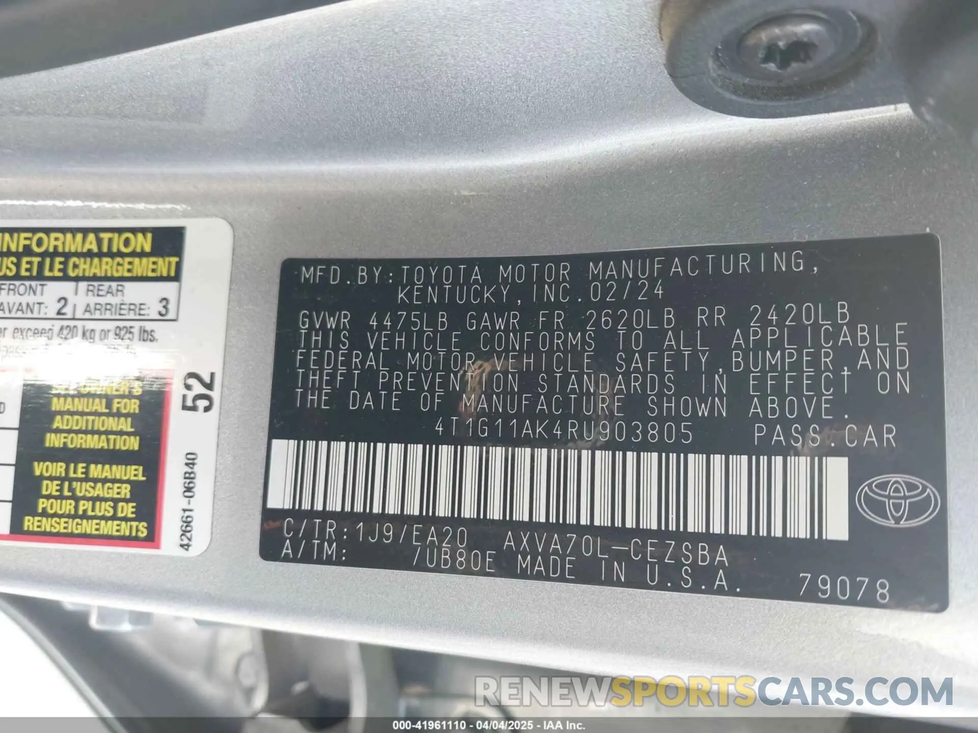9 fotografías del automóvil dañado 4T1G11AK4RU903805 TOYOTA CAMRY 2024