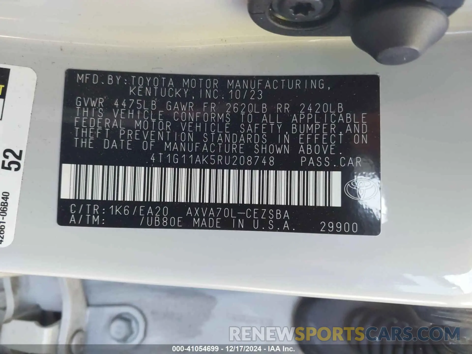 9 fotografías del automóvil dañado 4T1G11AK5RU208748 TOYOTA CAMRY 2024