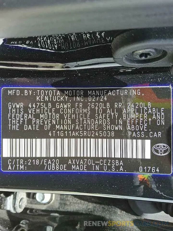 12 fotografías del automóvil dañado 4T1G11AK5RU245038 TOYOTA CAMRY 2024