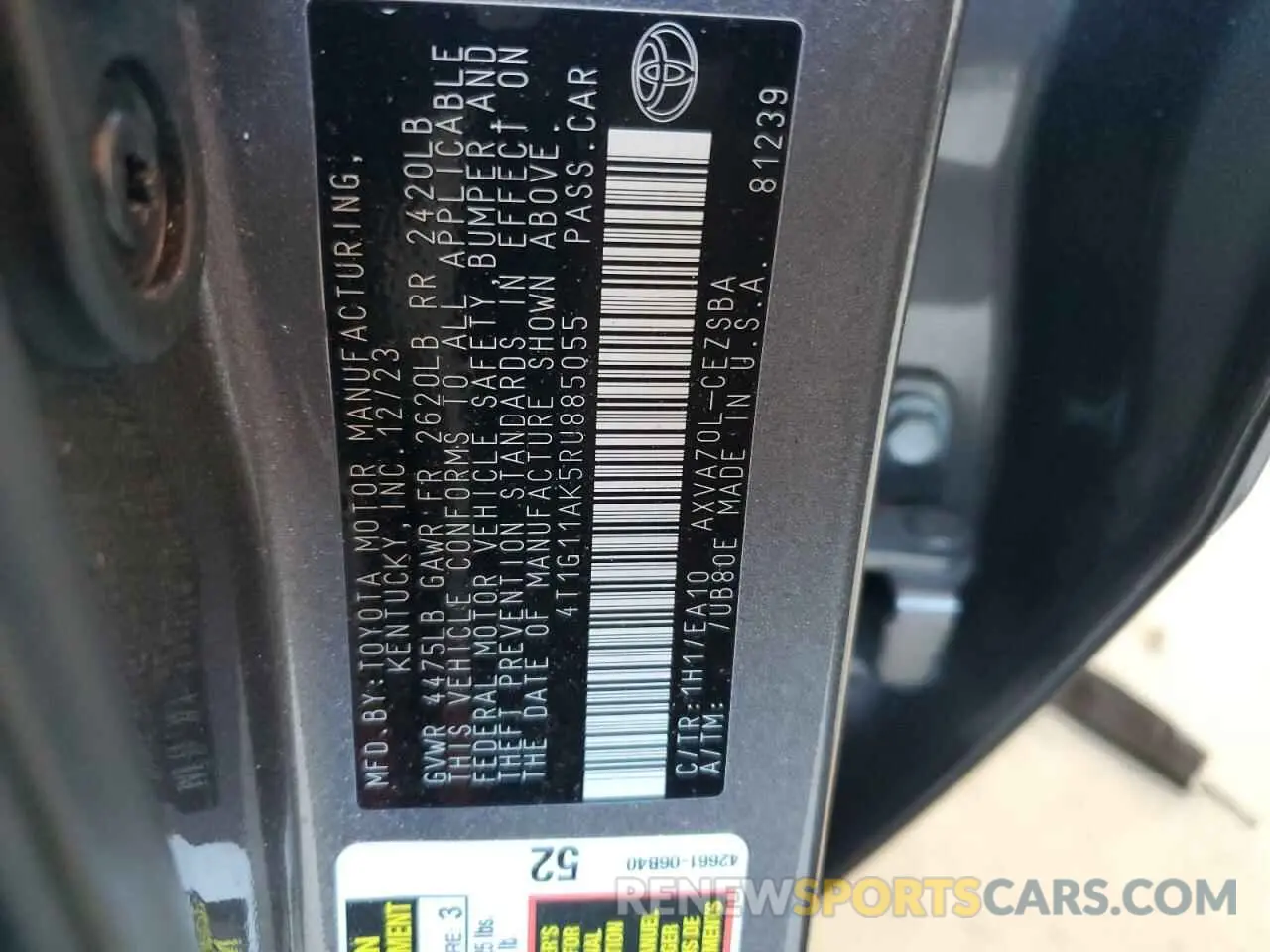 12 fotografías del automóvil dañado 4T1G11AK5RU885055 TOYOTA CAMRY 2024