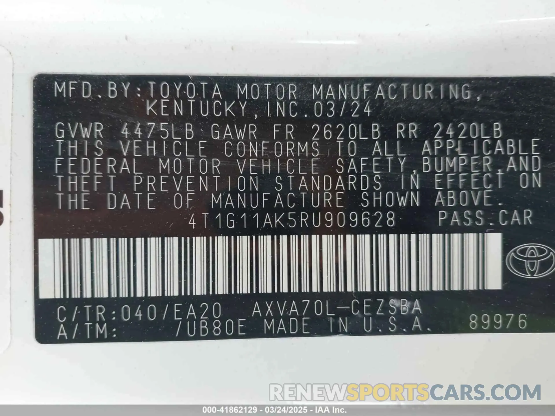 9 fotografías del automóvil dañado 4T1G11AK5RU909628 TOYOTA CAMRY 2024