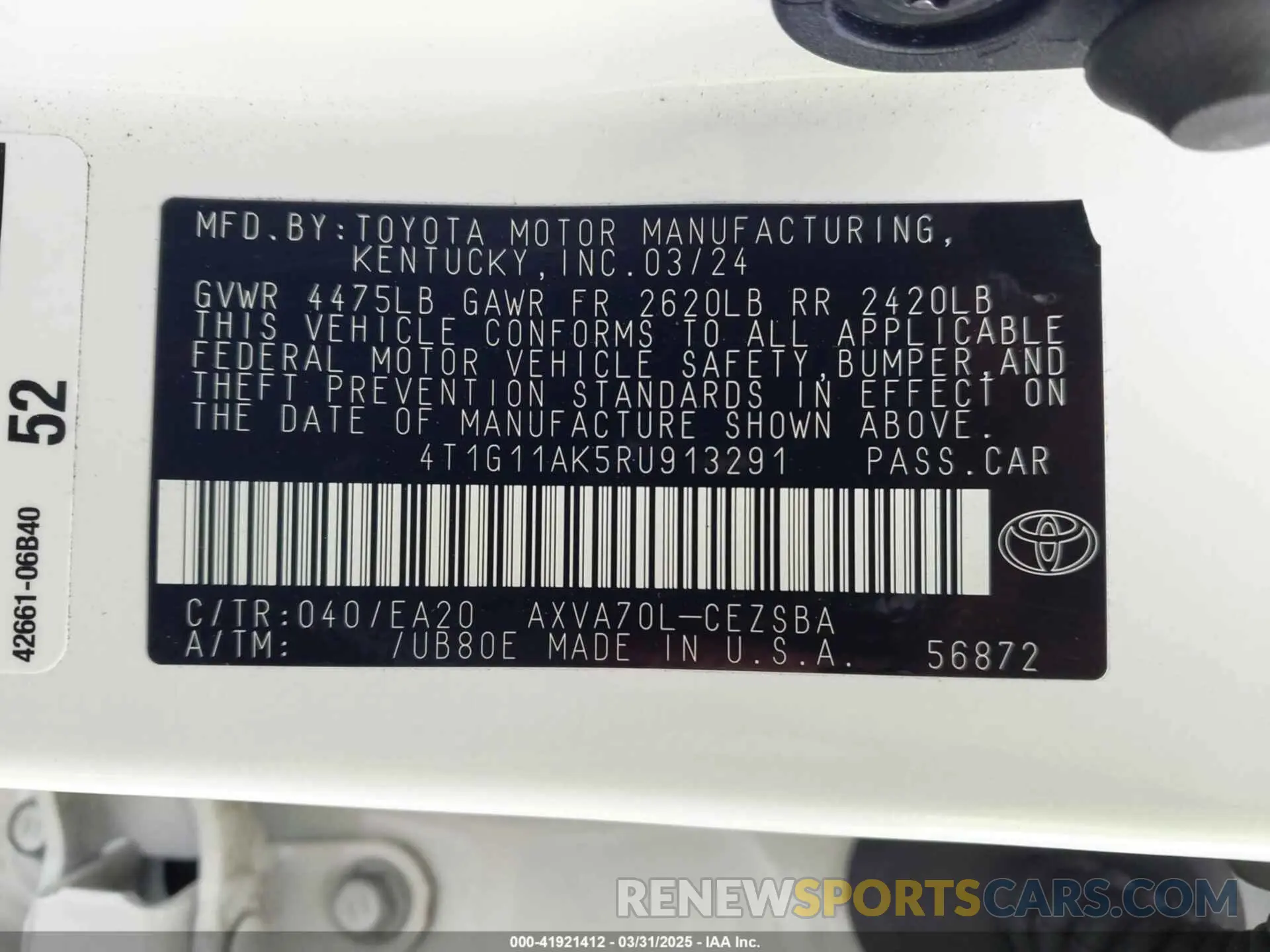 9 fotografías del automóvil dañado 4T1G11AK5RU913291 TOYOTA CAMRY 2024