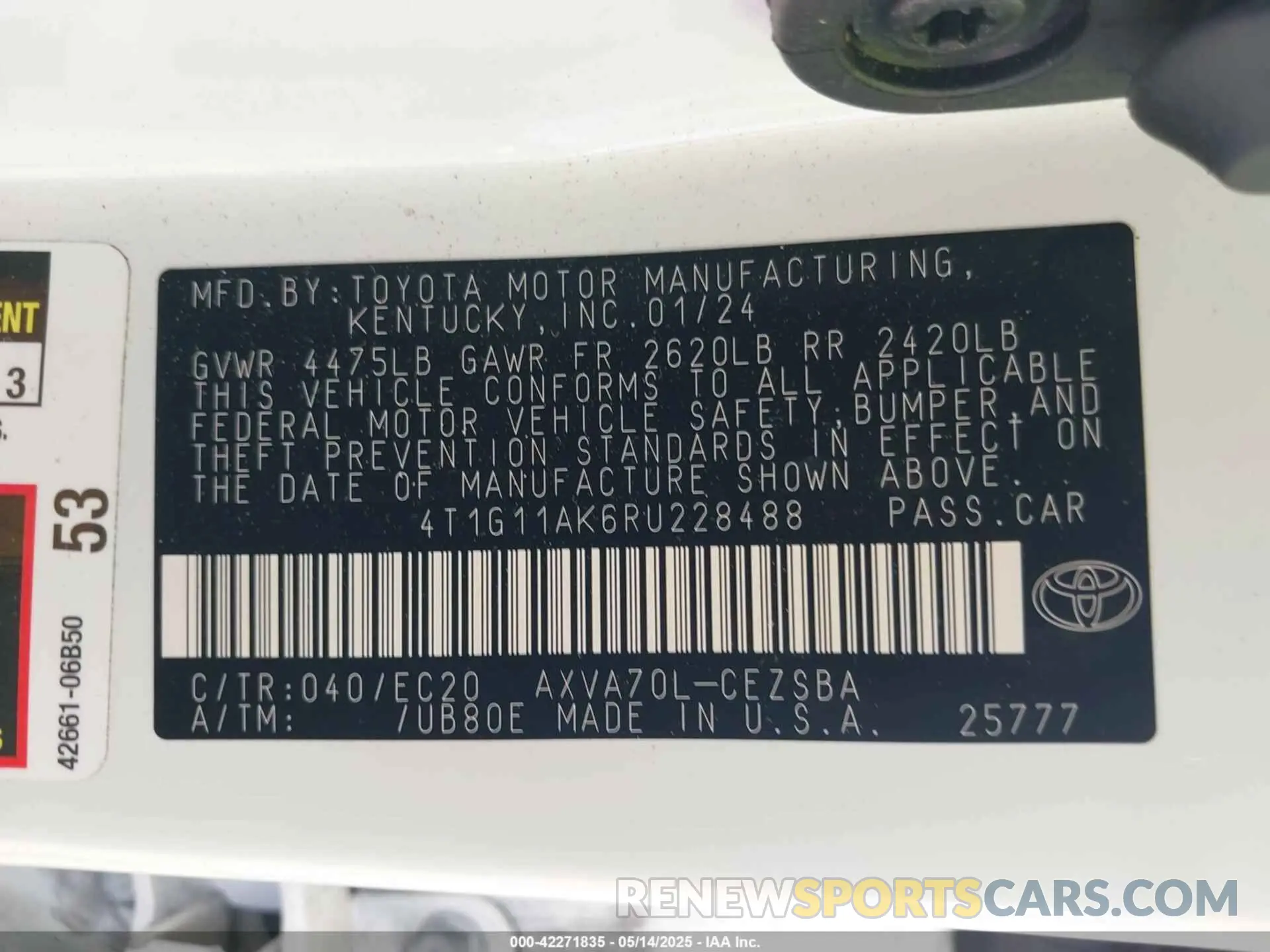 9 fotografías del automóvil dañado 4T1G11AK6RU228488 TOYOTA CAMRY 2024
