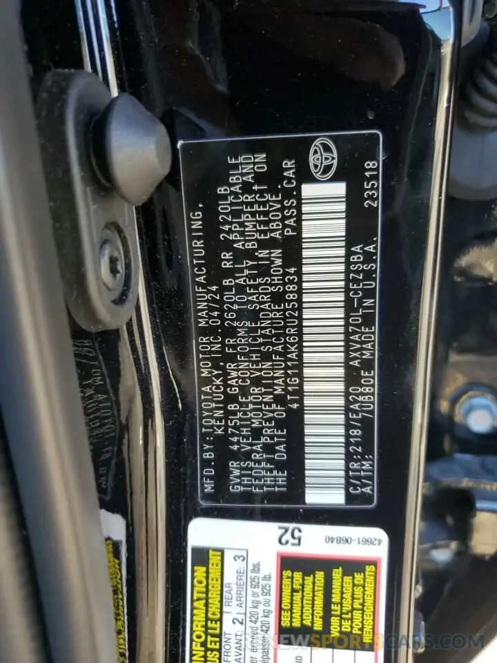 12 fotografías del automóvil dañado 4T1G11AK6RU258834 TOYOTA CAMRY 2024