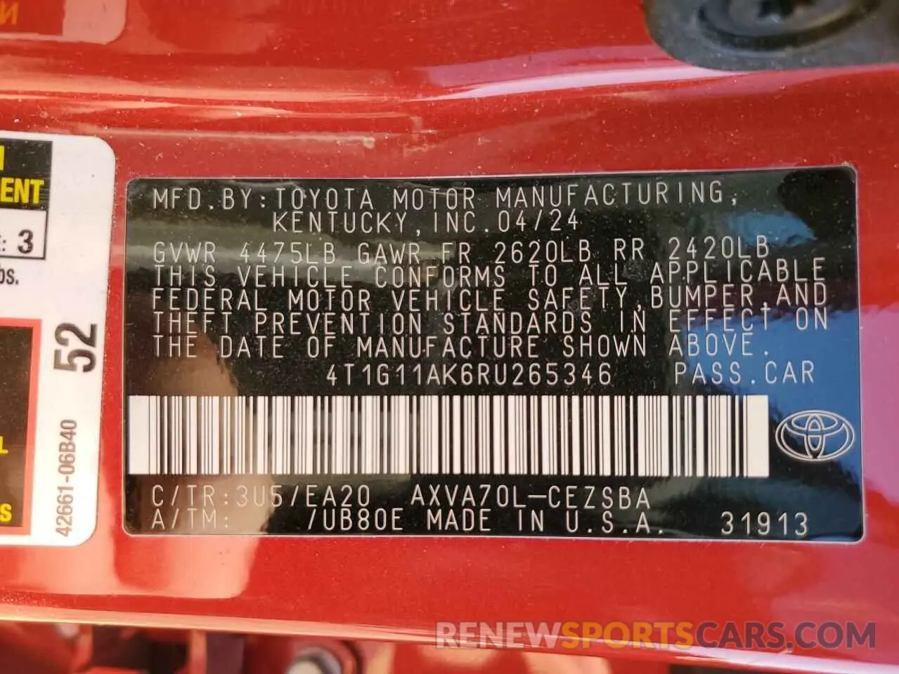 14 fotografías del automóvil dañado 4T1G11AK6RU265346 TOYOTA CAMRY 2024