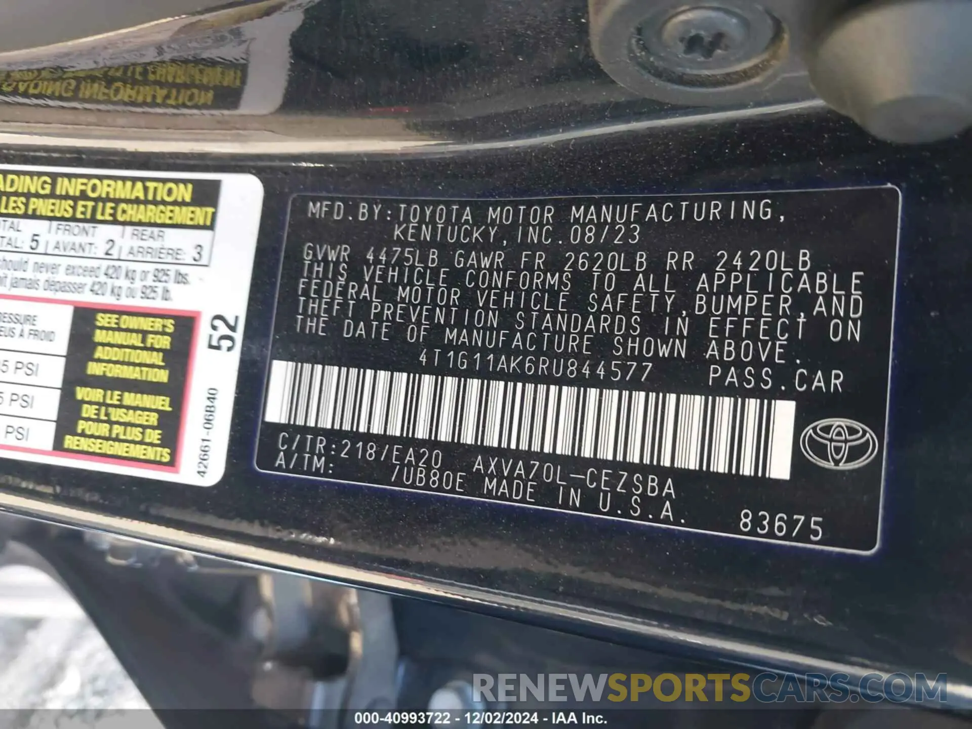 9 fotografías del automóvil dañado 4T1G11AK6RU844577 TOYOTA CAMRY 2024