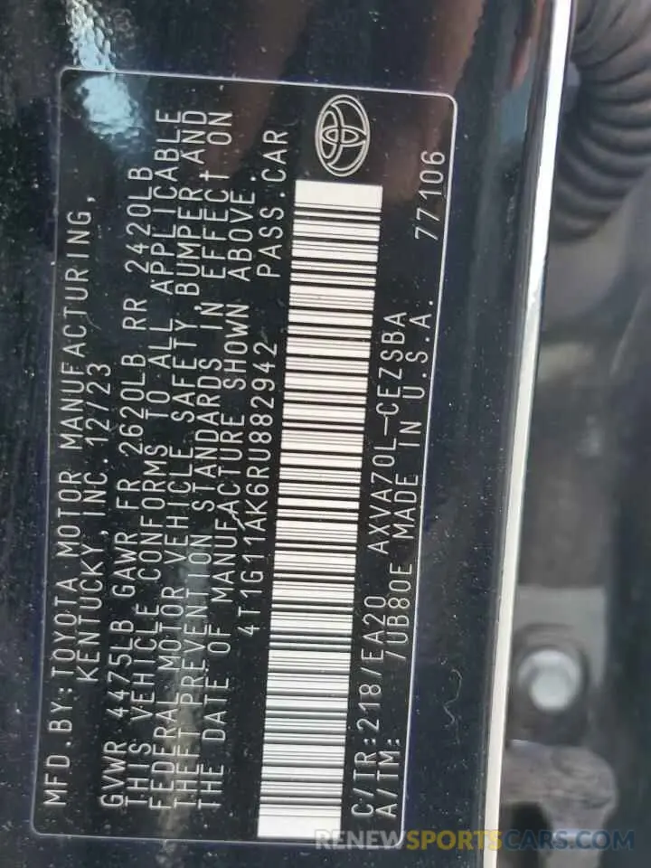 13 fotografías del automóvil dañado 4T1G11AK6RU882942 TOYOTA CAMRY 2024