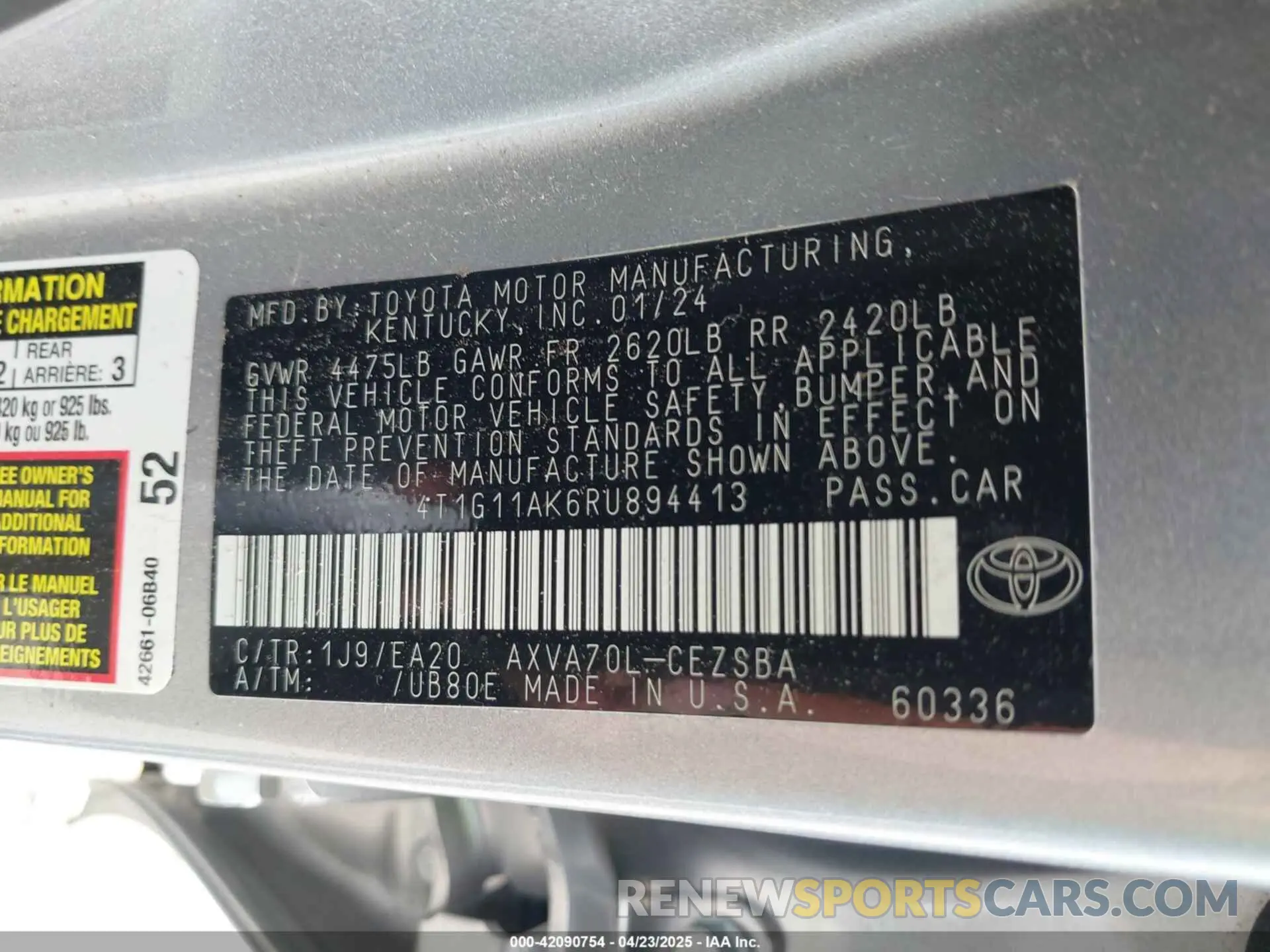 9 fotografías del automóvil dañado 4T1G11AK6RU894413 TOYOTA CAMRY 2024
