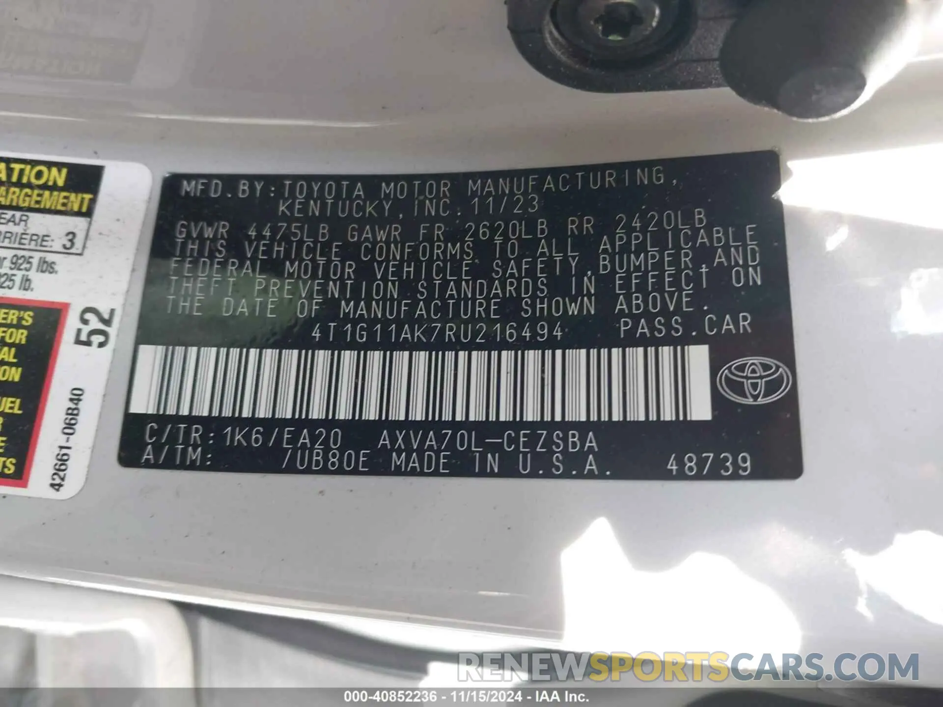 9 fotografías del automóvil dañado 4T1G11AK7RU216494 TOYOTA CAMRY 2024