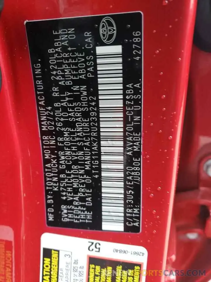 13 fotografías del automóvil dañado 4T1G11AK7RU239242 TOYOTA CAMRY 2024