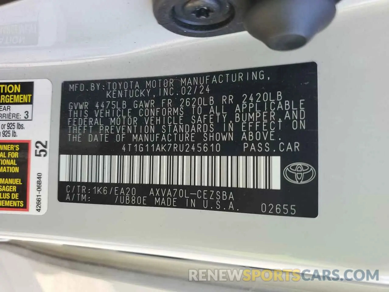 12 fotografías del automóvil dañado 4T1G11AK7RU245610 TOYOTA CAMRY 2024