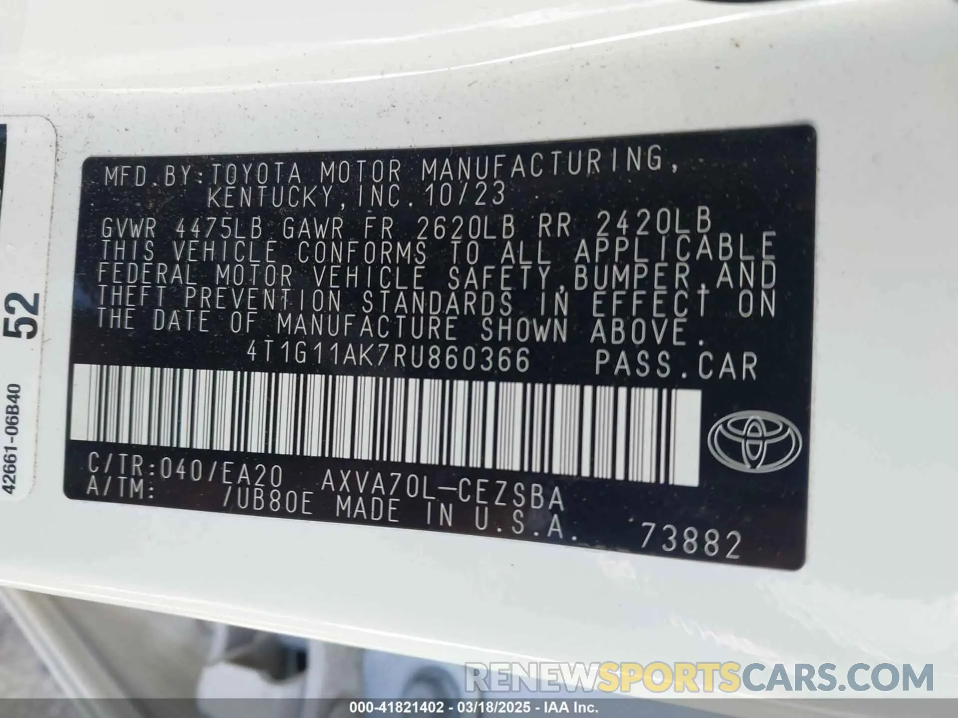 9 fotografías del automóvil dañado 4T1G11AK7RU860366 TOYOTA CAMRY 2024