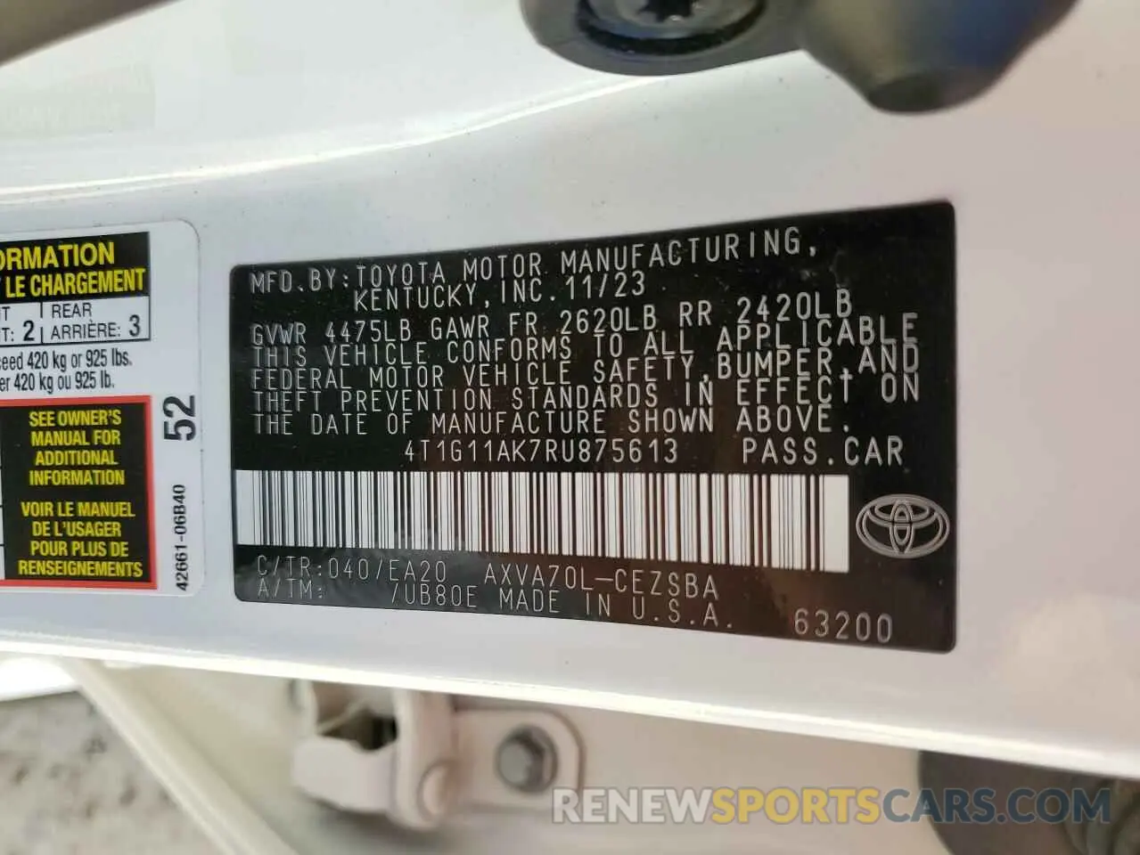 12 fotografías del automóvil dañado 4T1G11AK7RU875613 TOYOTA CAMRY 2024