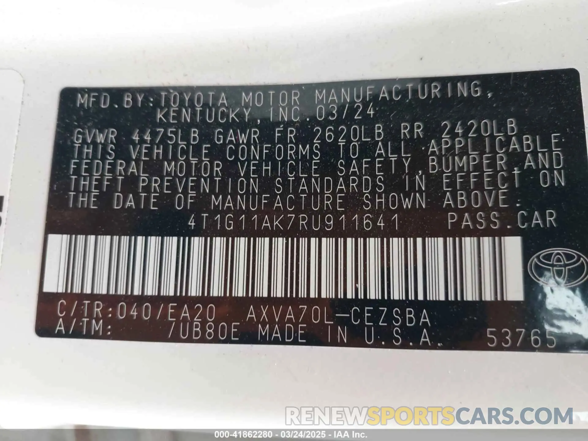 9 fotografías del automóvil dañado 4T1G11AK7RU911641 TOYOTA CAMRY 2024