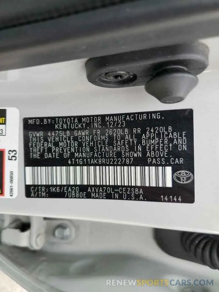 13 fotografías del automóvil dañado 4T1G11AK8RU222787 TOYOTA CAMRY 2024
