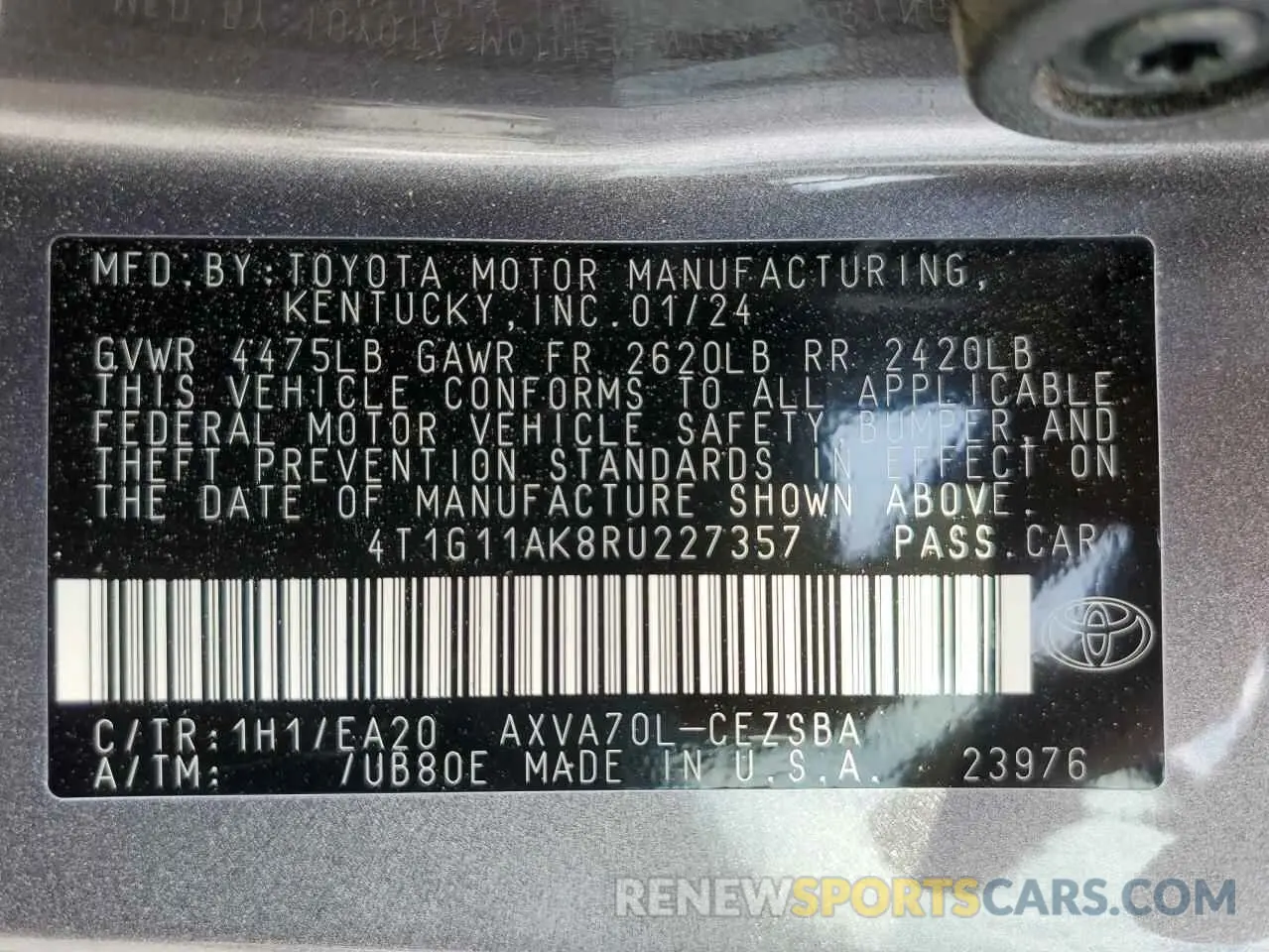 13 fotografías del automóvil dañado 4T1G11AK8RU227357 TOYOTA CAMRY 2024