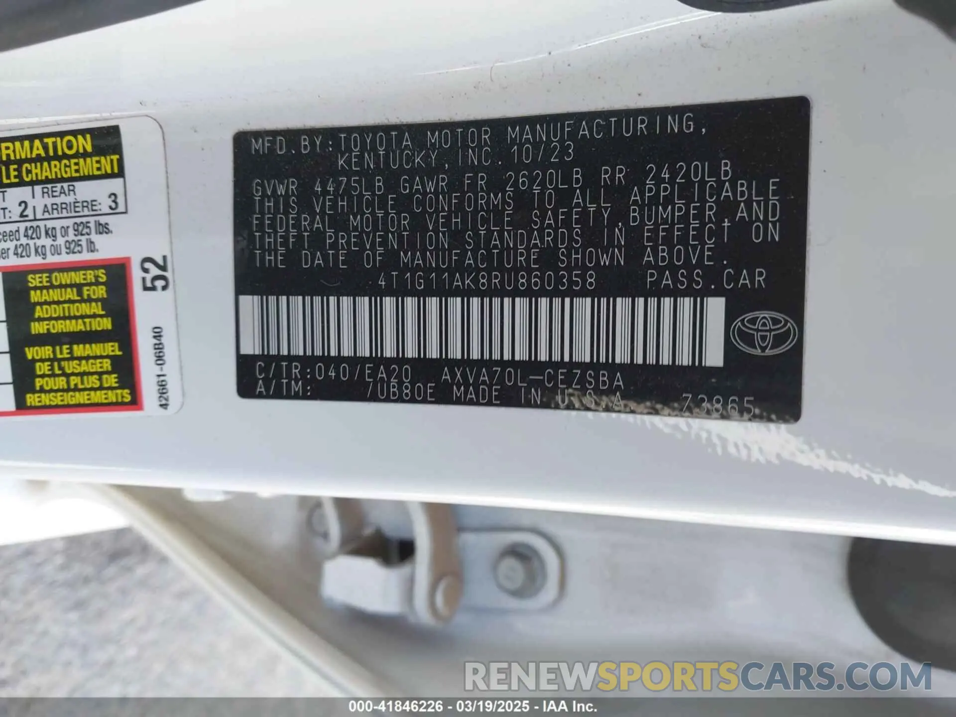 9 fotografías del automóvil dañado 4T1G11AK8RU860358 TOYOTA CAMRY 2024