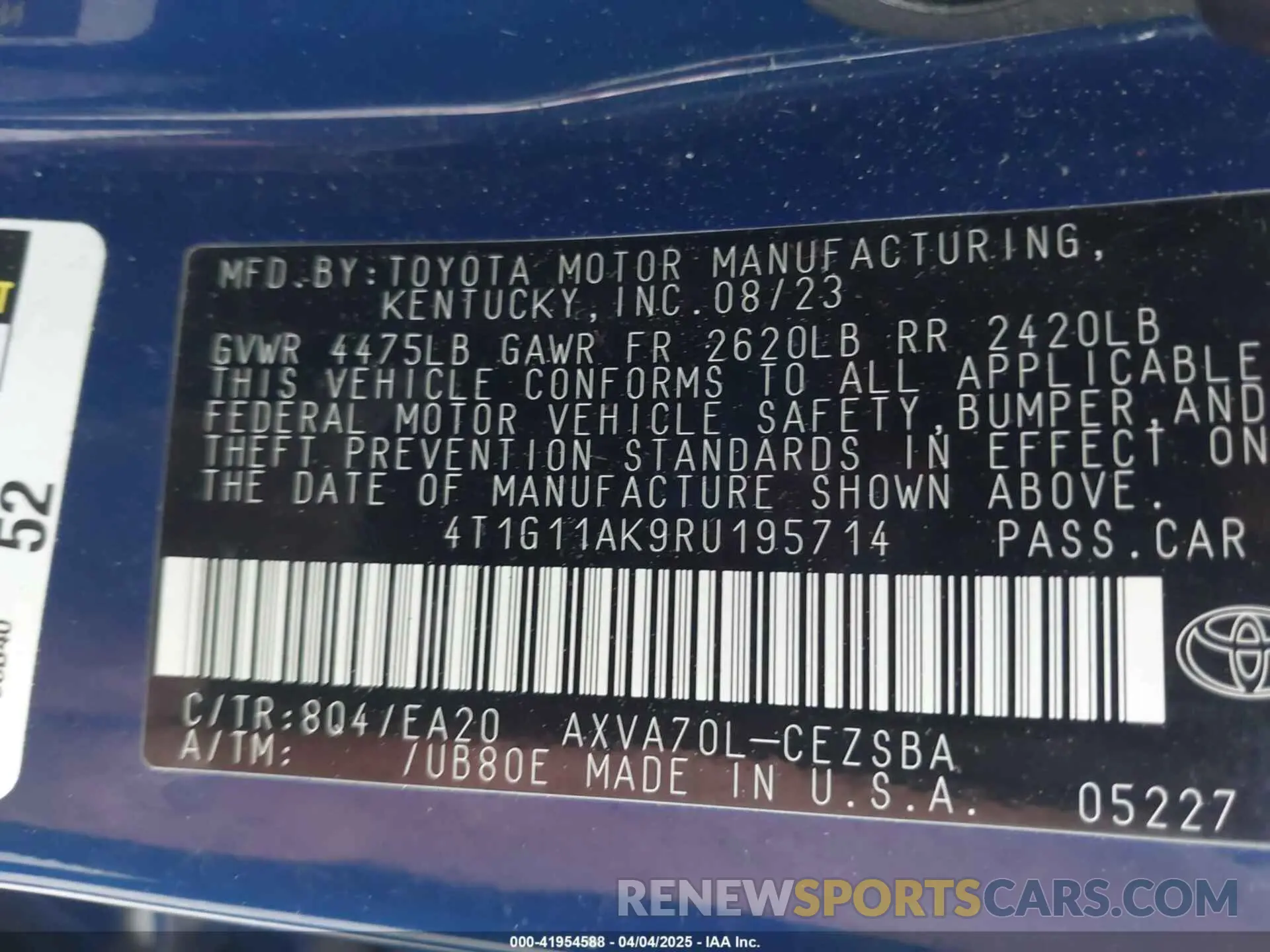 9 fotografías del automóvil dañado 4T1G11AK9RU195714 TOYOTA CAMRY 2024