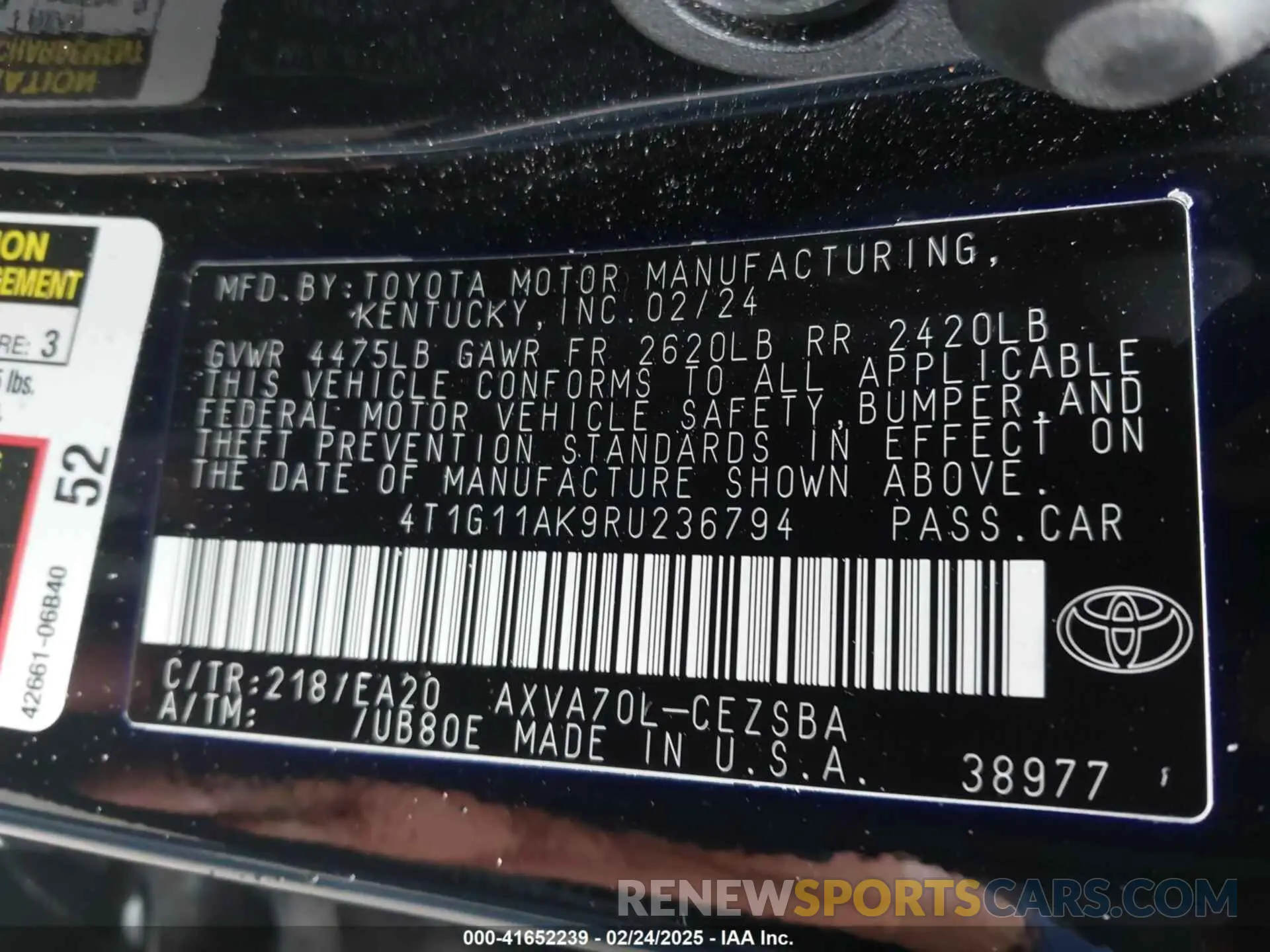 9 fotografías del automóvil dañado 4T1G11AK9RU236794 TOYOTA CAMRY 2024