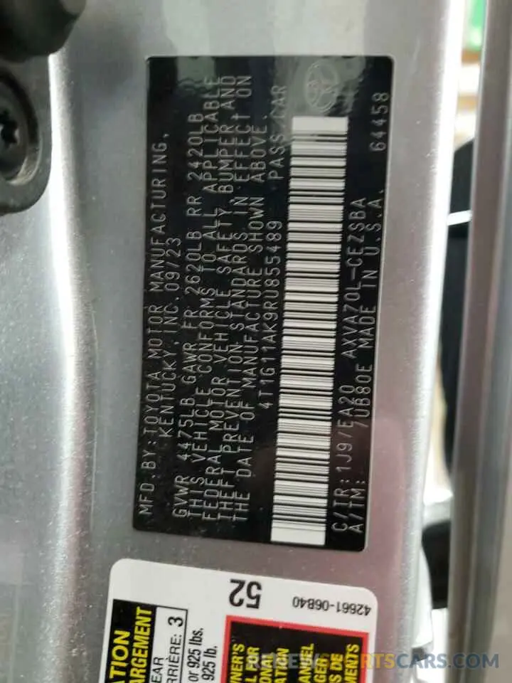 12 fotografías del automóvil dañado 4T1G11AK9RU855489 TOYOTA CAMRY 2024