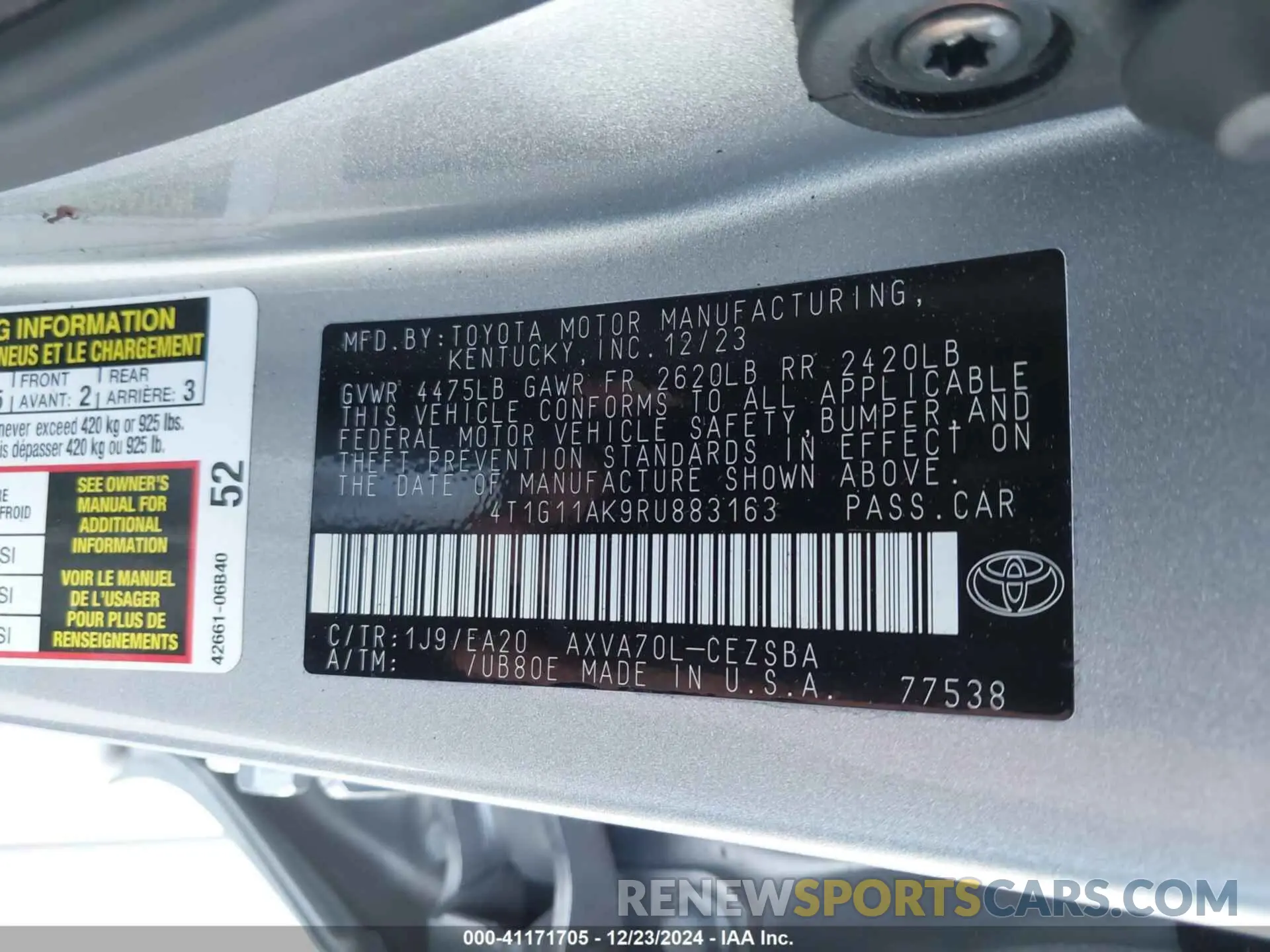 9 fotografías del automóvil dañado 4T1G11AK9RU883163 TOYOTA CAMRY 2024
