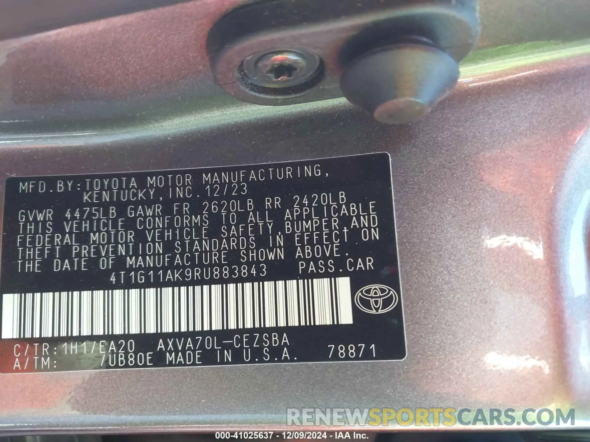 9 fotografías del automóvil dañado 4T1G11AK9RU883843 TOYOTA CAMRY 2024