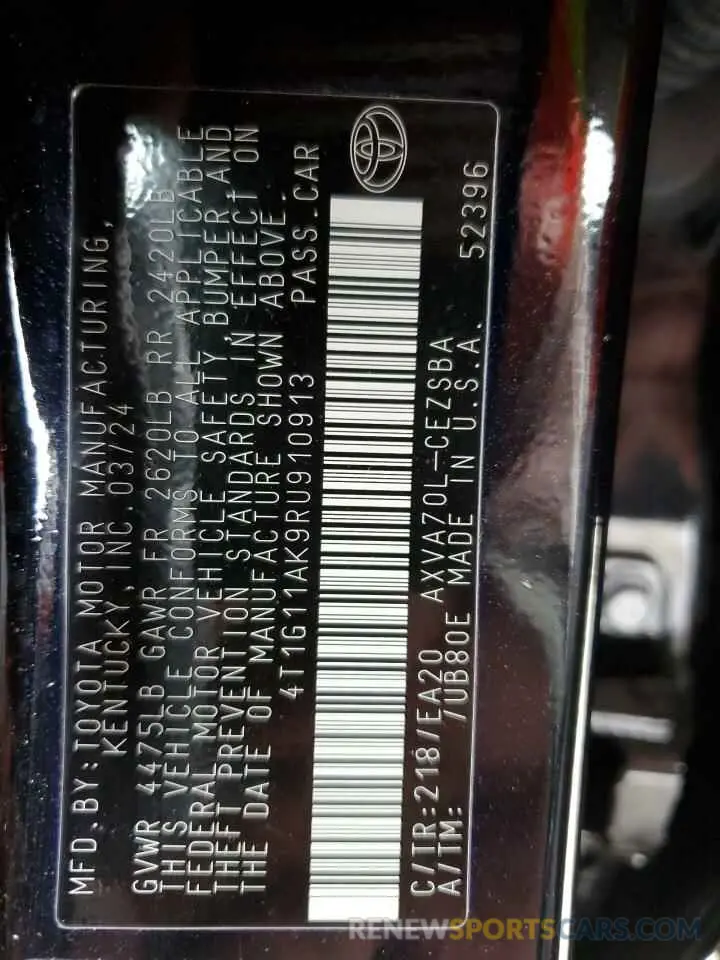13 fotografías del automóvil dañado 4T1G11AK9RU910913 TOYOTA CAMRY 2024
