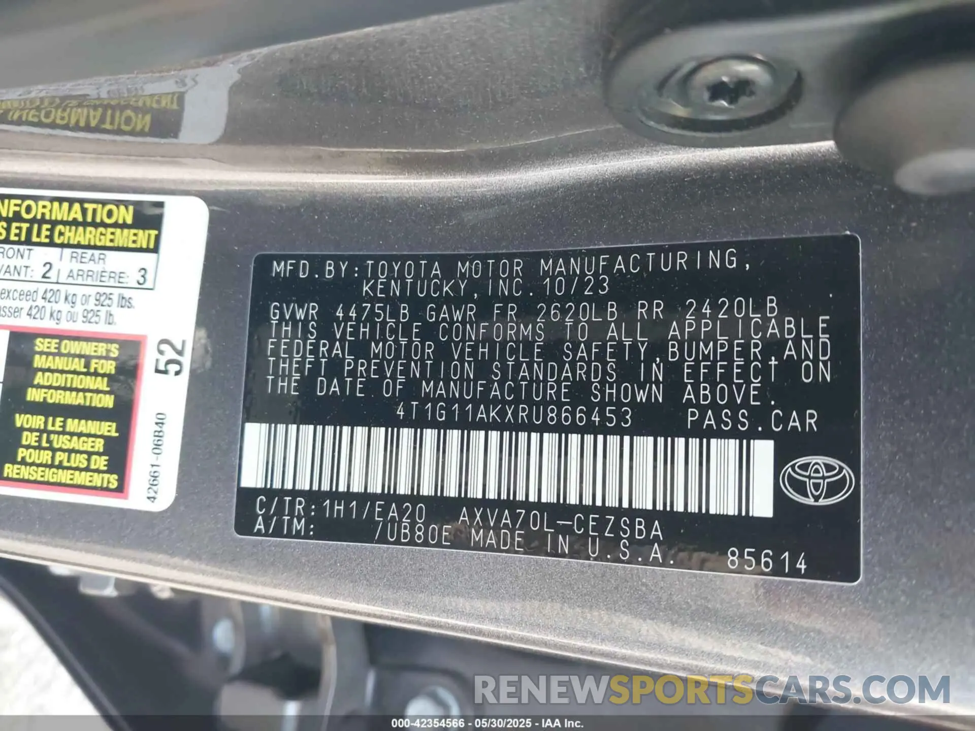 9 fotografías del automóvil dañado 4T1G11AKXRU866453 TOYOTA CAMRY 2024