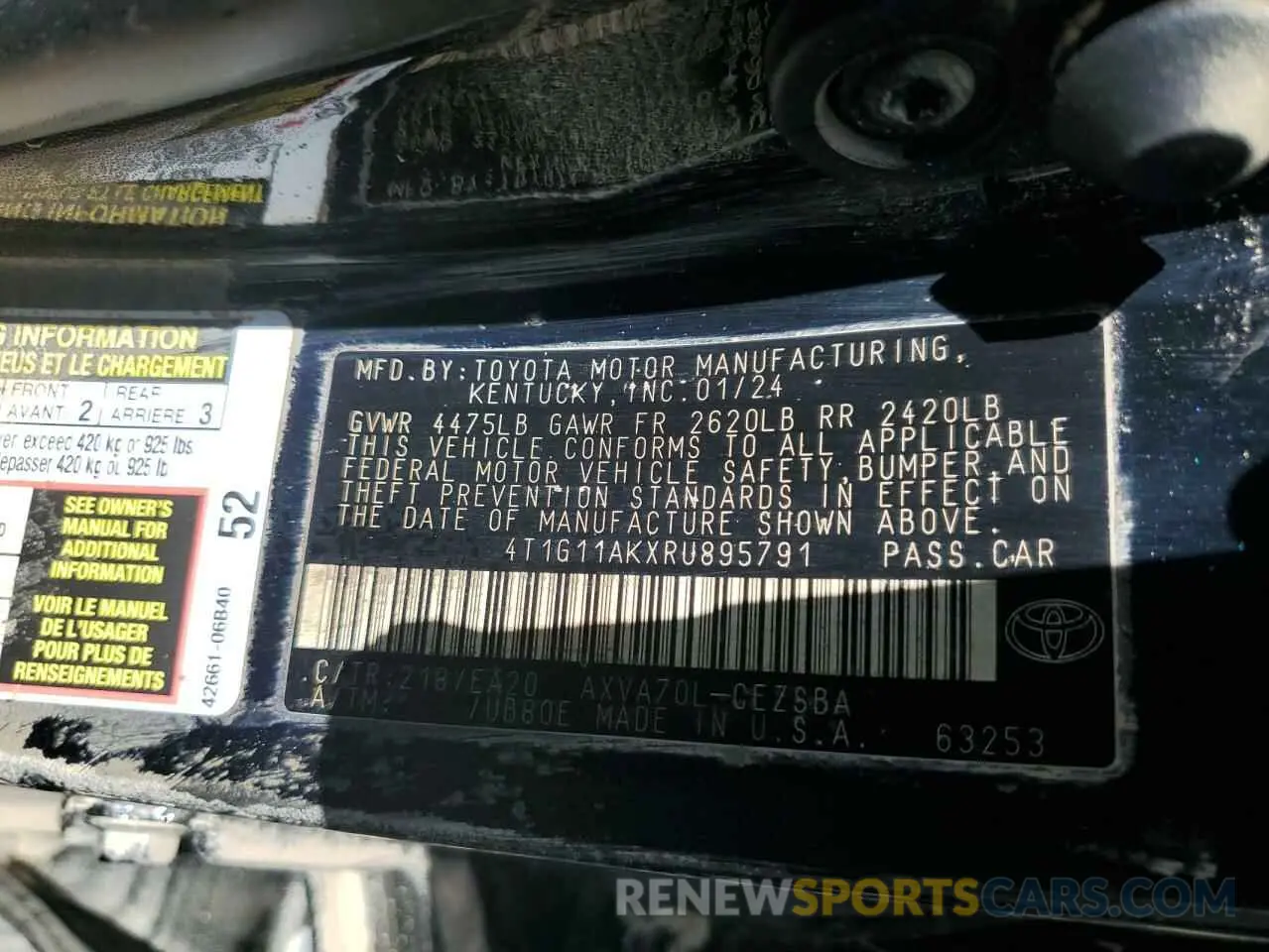 13 fotografías del automóvil dañado 4T1G11AKXRU895791 TOYOTA CAMRY 2024