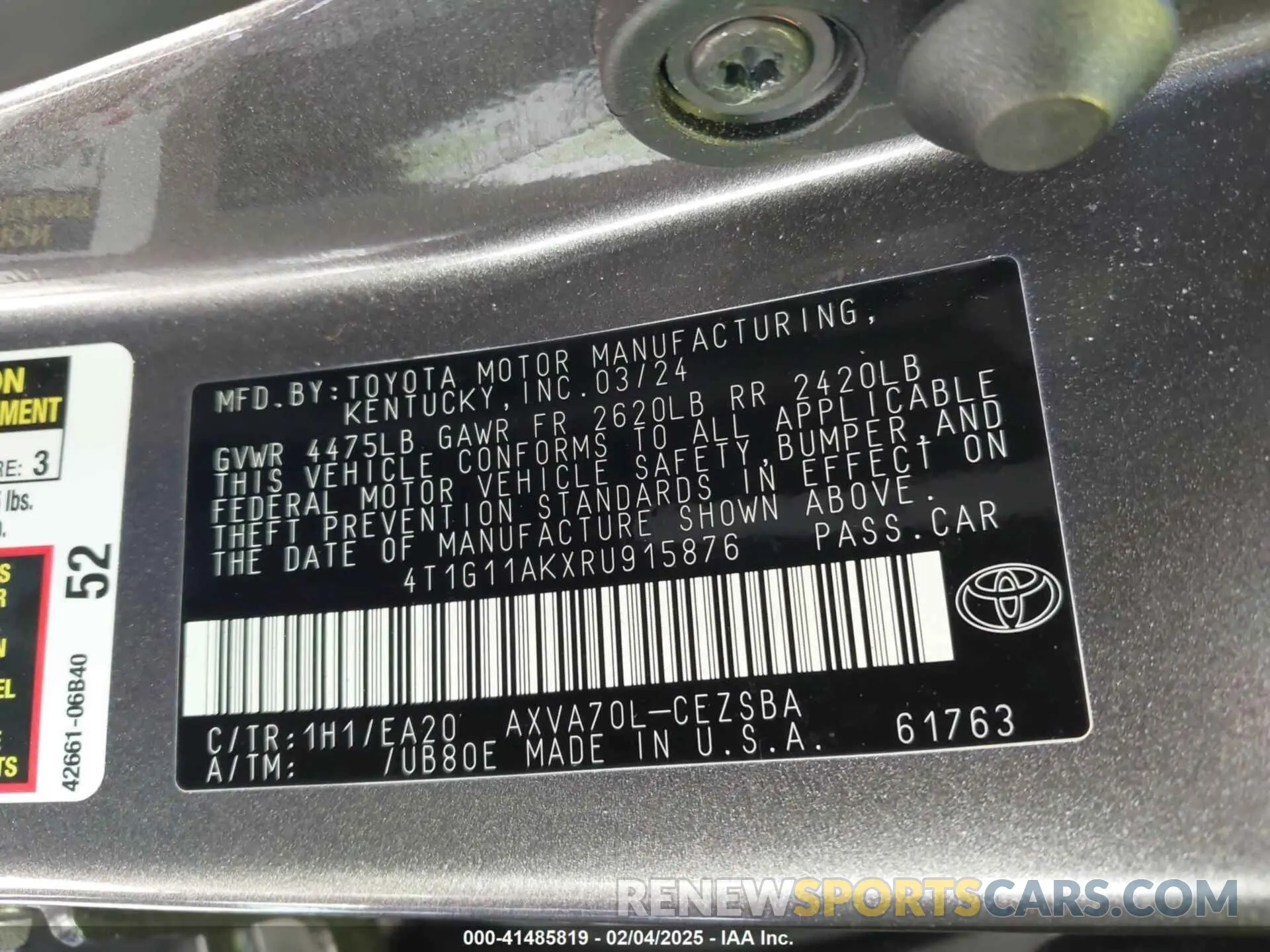 9 fotografías del automóvil dañado 4T1G11AKXRU915876 TOYOTA CAMRY 2024