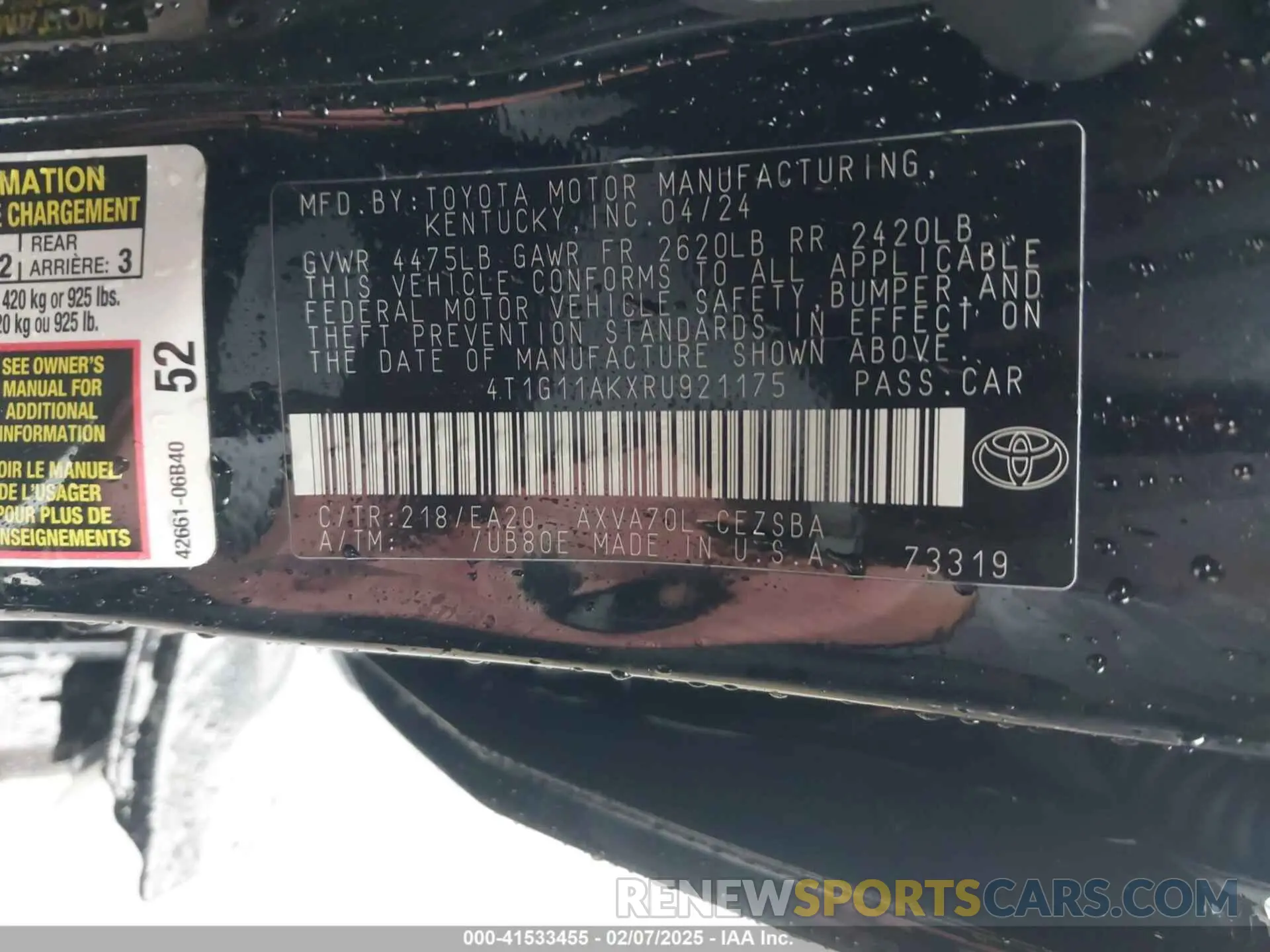 9 fotografías del automóvil dañado 4T1G11AKXRU921175 TOYOTA CAMRY 2024