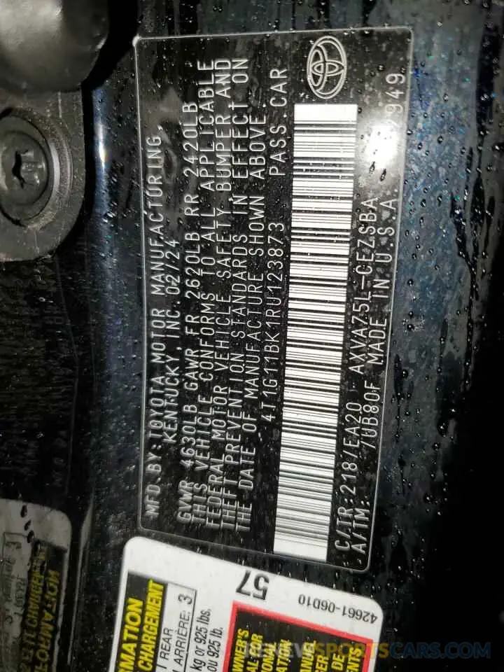 12 fotografías del automóvil dañado 4T1G11BK1RU123873 TOYOTA CAMRY 2024