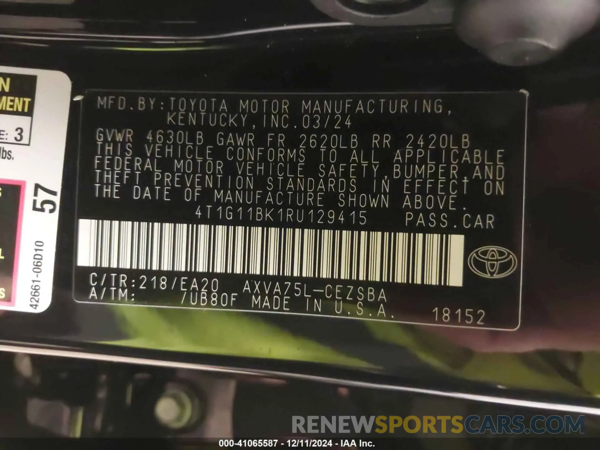 9 fotografías del automóvil dañado 4T1G11BK1RU129415 TOYOTA CAMRY 2024