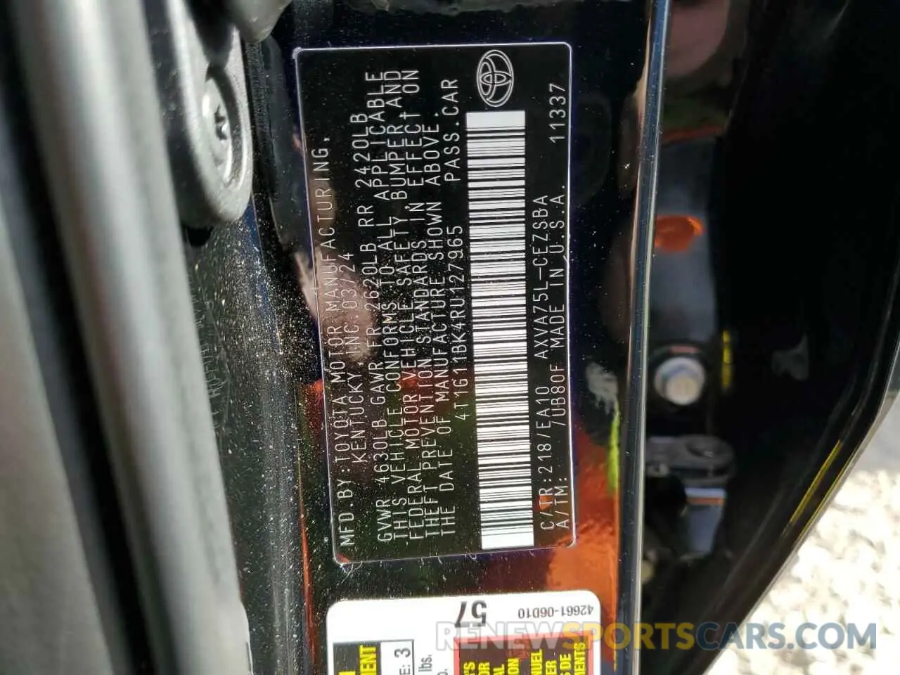12 fotografías del automóvil dañado 4T1G11BK4RU127965 TOYOTA CAMRY 2024