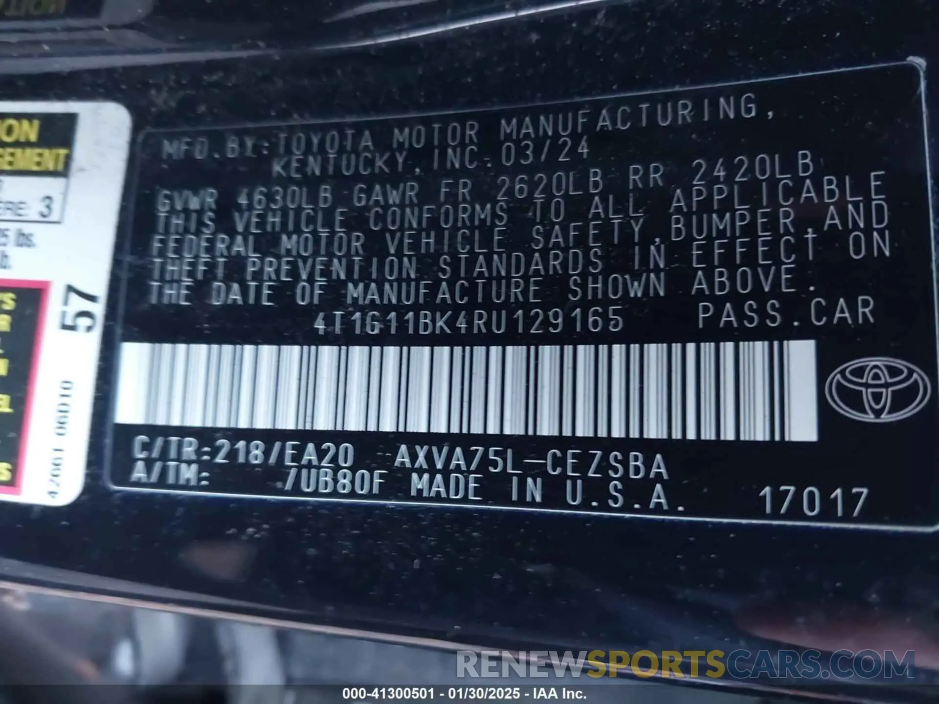 9 fotografías del automóvil dañado 4T1G11BK4RU129165 TOYOTA CAMRY 2024