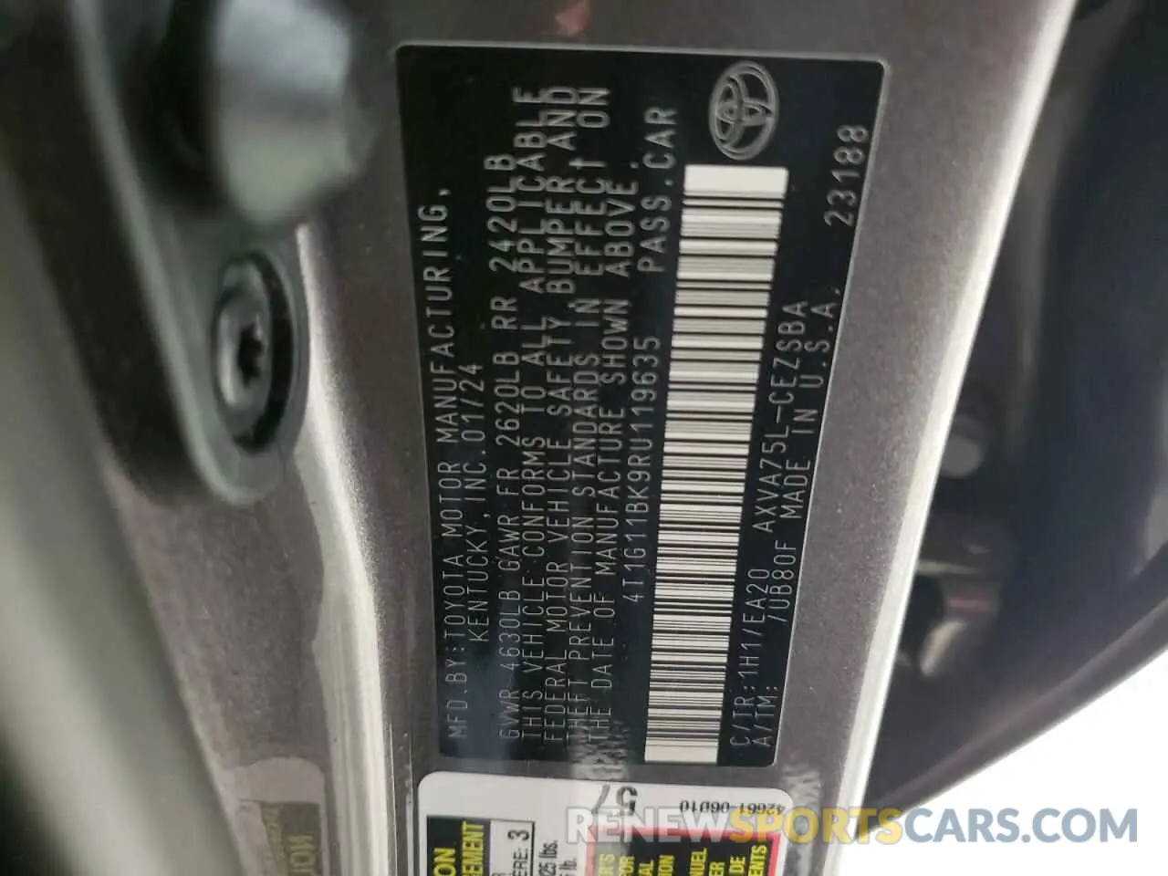 12 fotografías del automóvil dañado 4T1G11BK9RU119635 TOYOTA CAMRY 2024