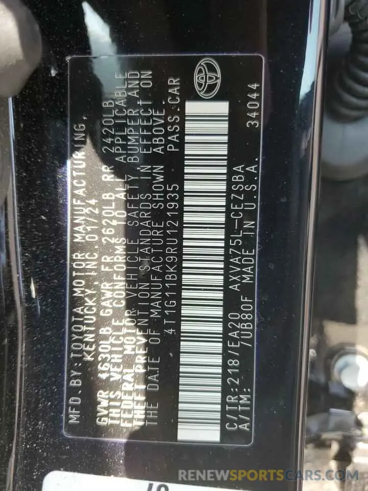 12 fotografías del automóvil dañado 4T1G11BK9RU121935 TOYOTA CAMRY 2024