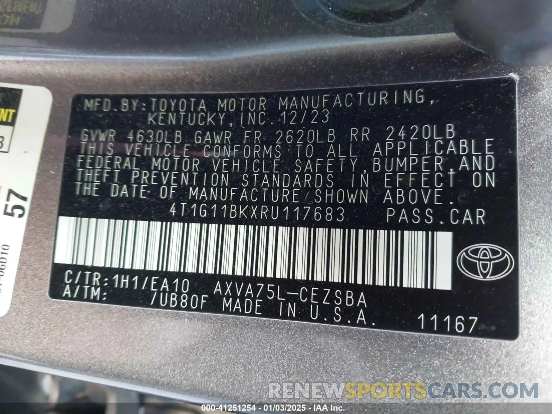 9 fotografías del automóvil dañado 4T1G11BKXRU117683 TOYOTA CAMRY 2024