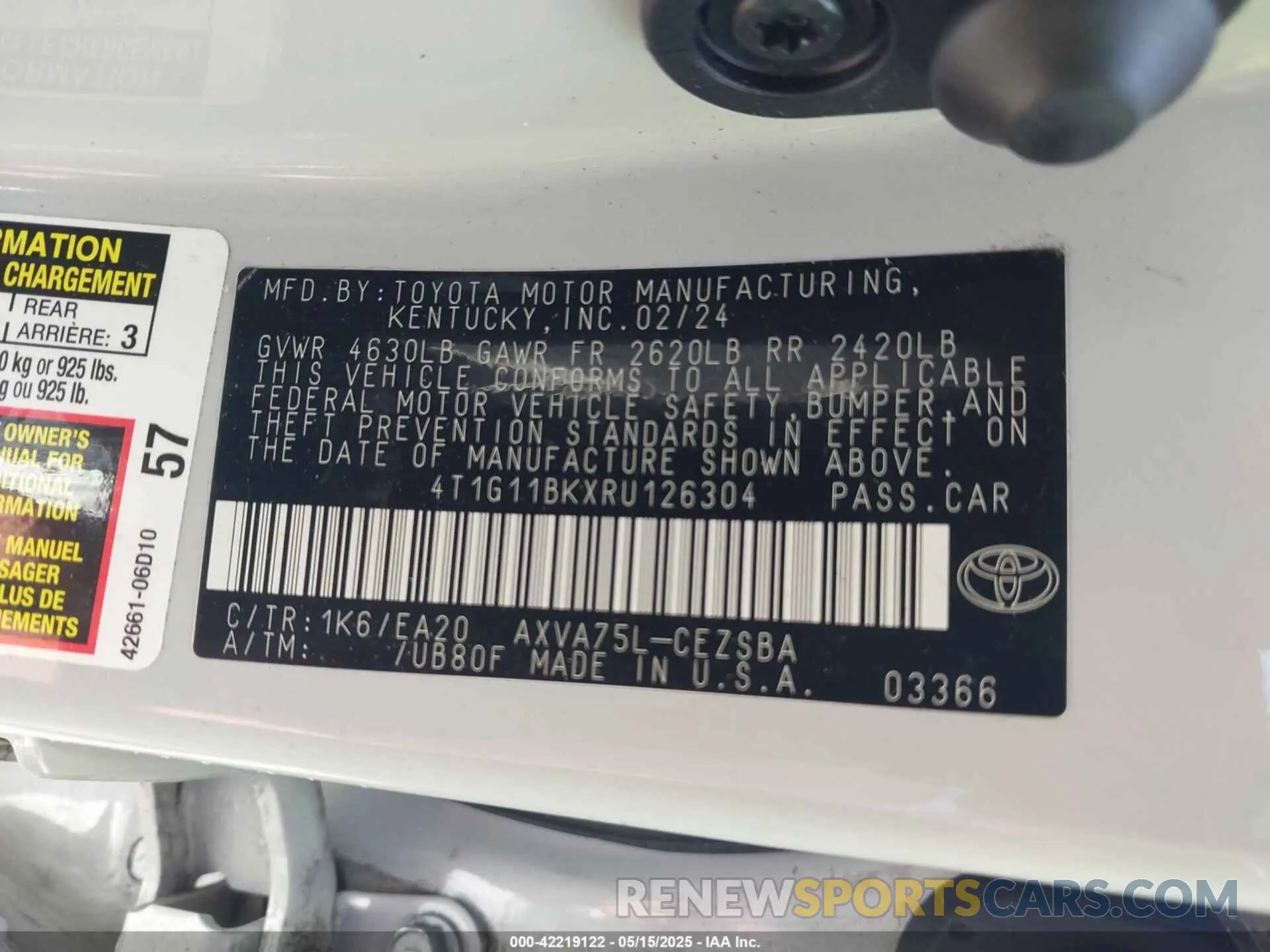 9 fotografías del automóvil dañado 4T1G11BKXRU126304 TOYOTA CAMRY 2024