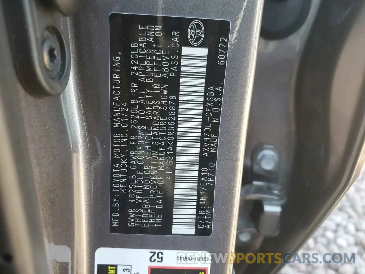 12 fotografías del automóvil dañado 4T1G31AK0RU628878 TOYOTA CAMRY 2024