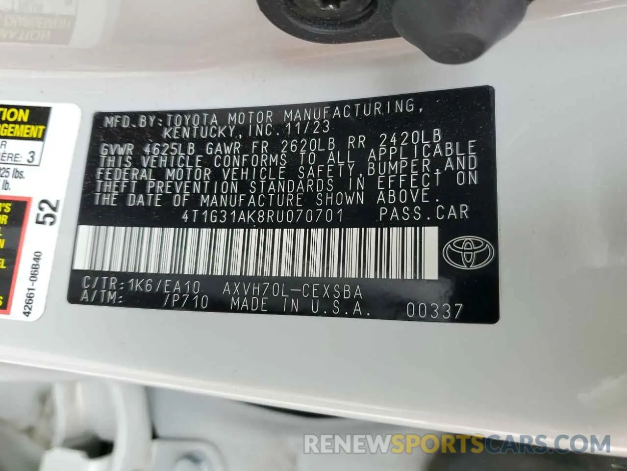 12 fotografías del automóvil dañado 4T1G31AK8RU070701 TOYOTA CAMRY 2024