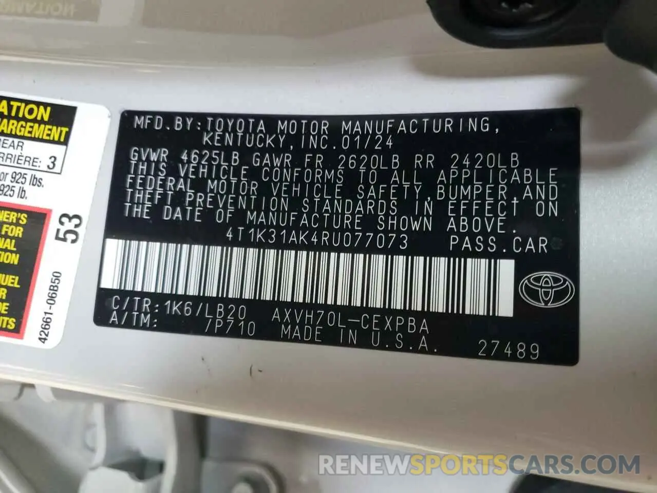 13 fotografías del automóvil dañado 4T1K31AK4RU077073 TOYOTA CAMRY 2024