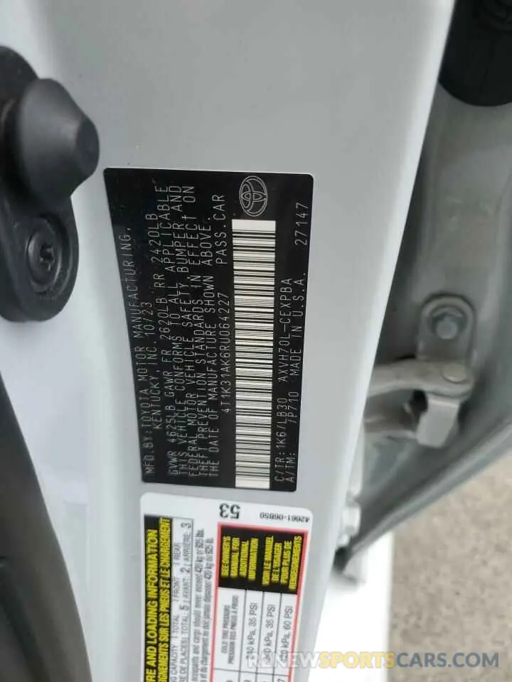12 fotografías del automóvil dañado 4T1K31AK6RU064227 TOYOTA CAMRY 2024